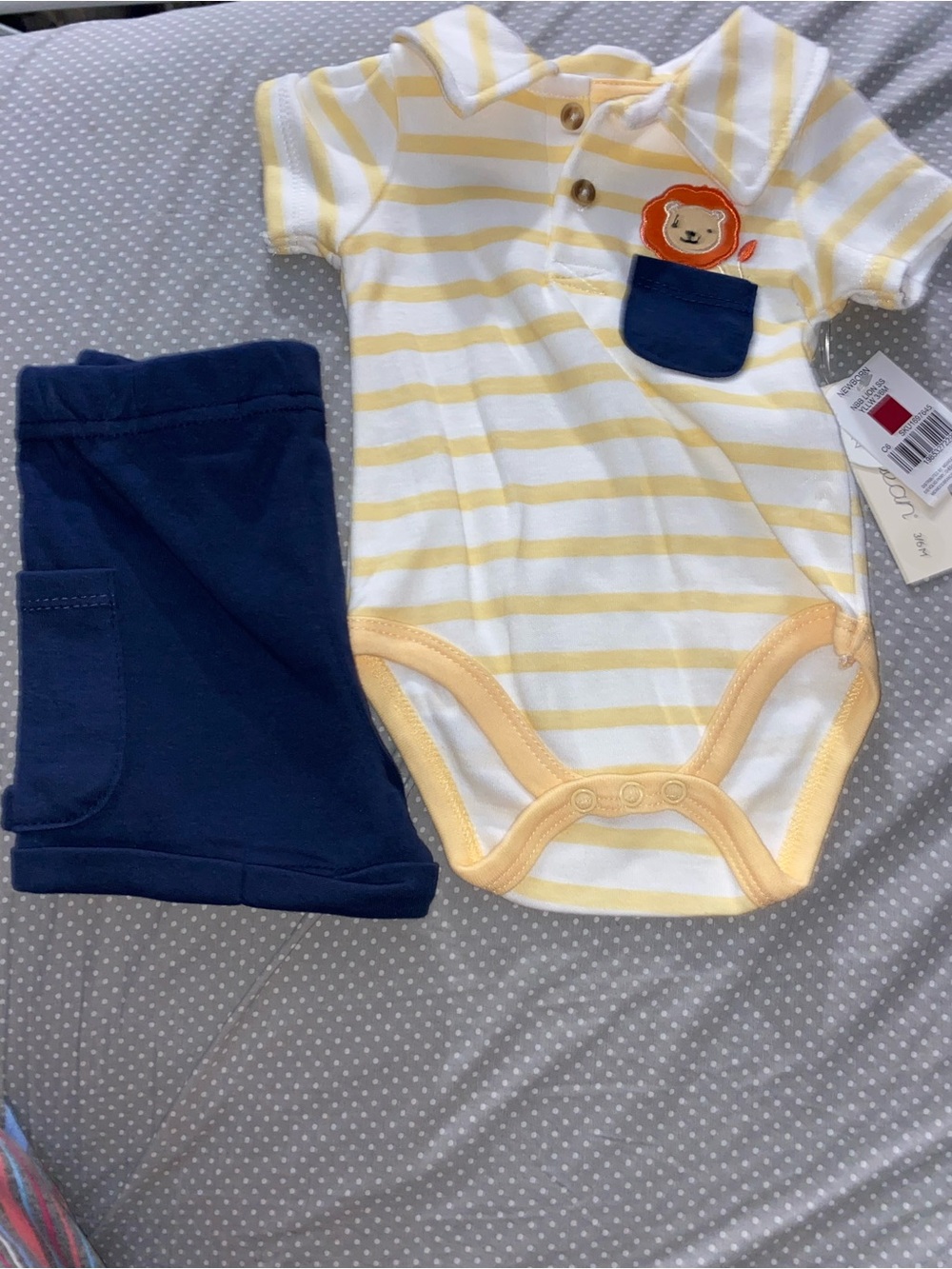 Baby Boys Yellow Stripe Polo Bodysuit & Navy Shorts Set